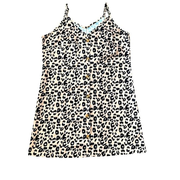 CCC Spaghetti Straps Brown Black Leopard Print Pullover Buttons Dress Adjustable - Picture 5 of 6